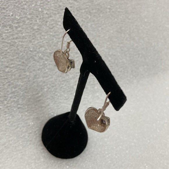 NWOT - Sterling Silver Marcasite Heart & Amethyst Gem Drop French Hook Earrings* - Picture 7 of 8